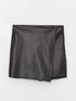 LC Waikiki Women's Tight Fit Leather Look Straight Shorts Skirt